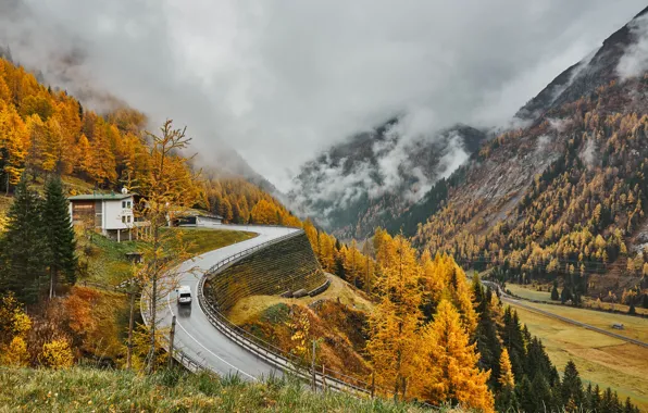 Дорога, осень, горы, Австрия, Альпы, Autumn, Mountains, Austria