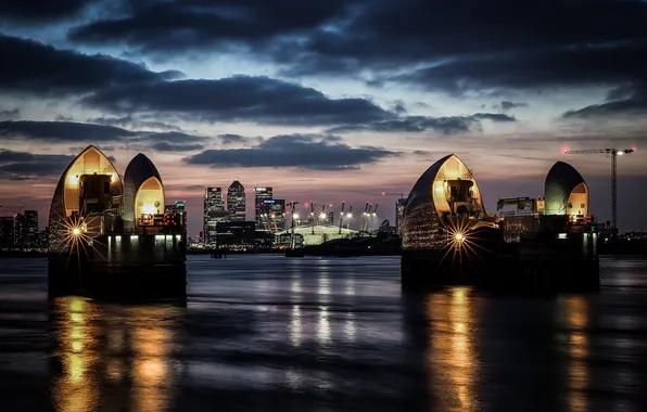 Картинка свет, ночь, огни, река, Англия, подсветка, город Лондон