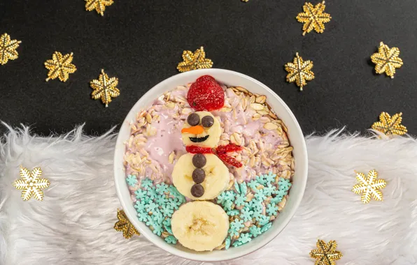 Рождество, Новый год, мех, снеговик, украшение, банан, Christmas, New Year