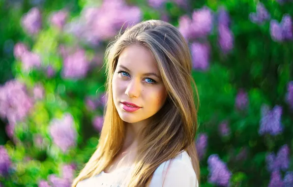 Картинка взгляд, девушка, фон, портрет, макияж, прическа, шатенка, боке