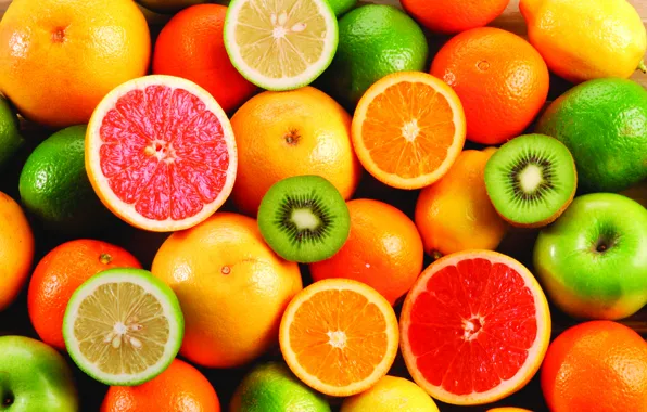Картинка апельсины, киви, фрукты, лимоны, грейпфруты