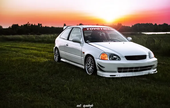 Закат, honda, civic, stance, kanjo