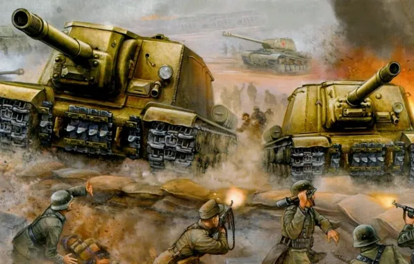 Картинка война, обои, атака, ИСУ-152, зверобой