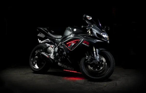 Чёрный, неон, мотоцикл, Suzuki, black, bike, сузуки, GSX-R 750