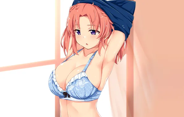 Girl, sexy, lingerie, wet, bra, cleavage, red hair, long hair