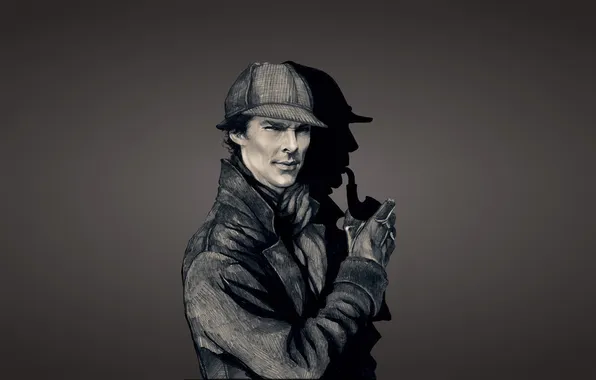 Картинка темный фон, трубка, Шерлок Холмс, Бенедикт Камбербэтч, Benedict Cumberbatch, Sherlock Holmes