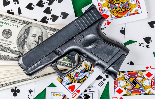 Карты, пистолет, деньги, доллар