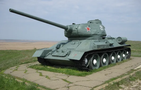 Небо, трава, трещины, война, мир, звезда, ржавчина, танк