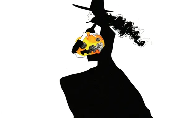 Картинка halloween, pumpkin, светильник Джека, злая ведьма, witch, шляпа ведьмы, черная магия, черная одежда