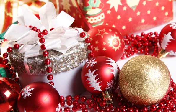 Шарики, праздник, коробка, подарок, шары, новый год, рождество, красные