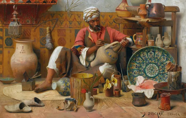 Картинка масло, холст, французский живописец, 1910, Жан Дискарт, гончарная мастерская, Jean Discart, L'Atelier de Poterie