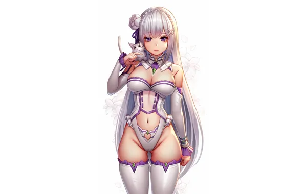 Girl, sexy, lingerie, cleavage, thighhighs, long hair, boobs, anime