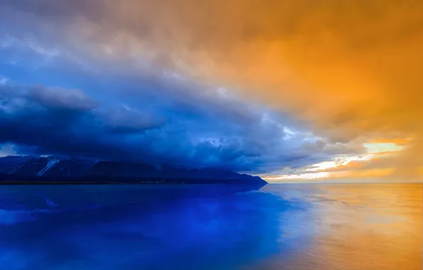 Картинка Clouds, Winter, Switzerland, Water, Mountain, Sunset, Lake, Reflections