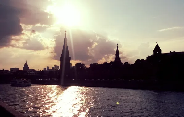 Река, москва, вечер, кремль