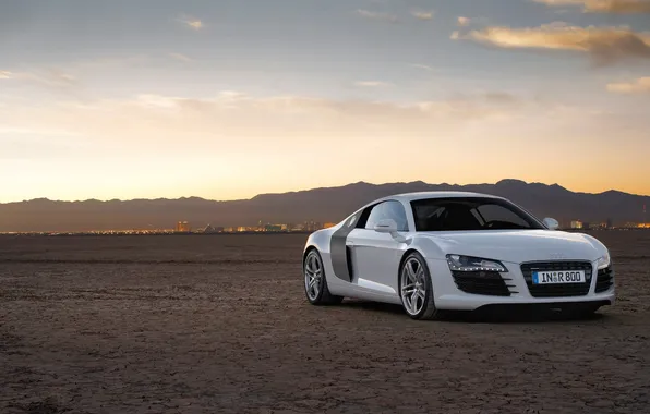 Ауди, пустыня, вечер, Audi R8, supercar