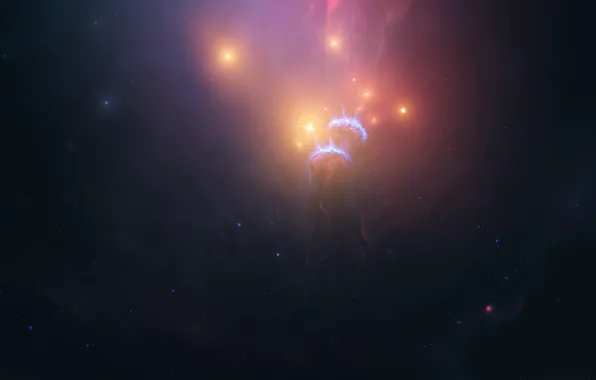 Звезды, Космос, Туманность, Свет, Стиль, Fantasy, Арт, Stars