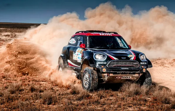 Mini, Черный, Пыль, Спорт, Скорость, Поворот, Гонка, Занос