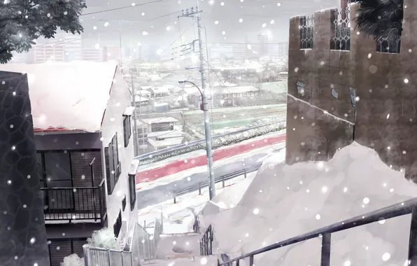 Обои зима, дорога, снег, город, япония, дома, лестница, Japan winter нателефон и рабочий стол, раздел прочее, разрешение 2046x1446 - скачать