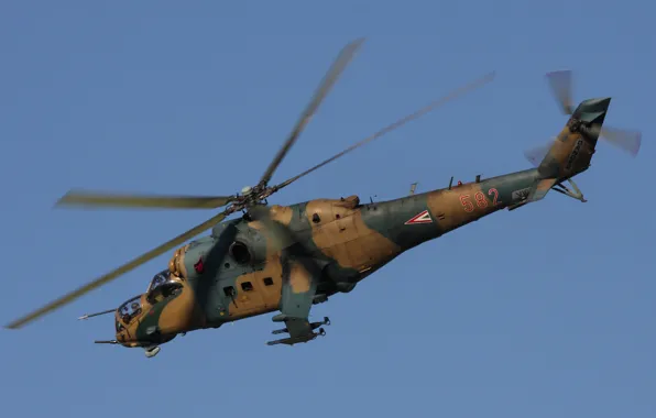 Картинка полет, вертолёт, боевой, лопасти, Ми-24