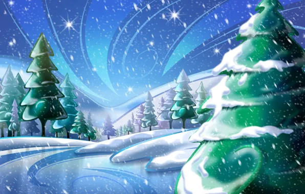 Снег, рисунок, елка, новый год