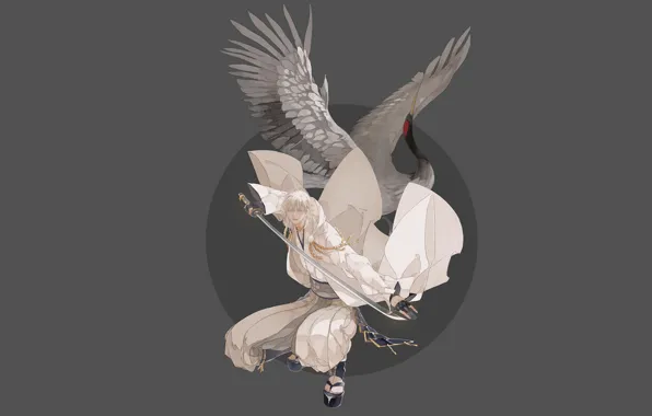 Птица, парень, журавль, Touken Ranbu, Танец Мечей