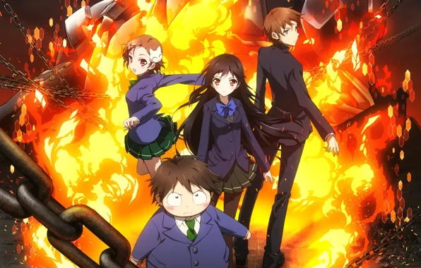 Fire, flame, game, mecha, anime, pretty, brunette, queen