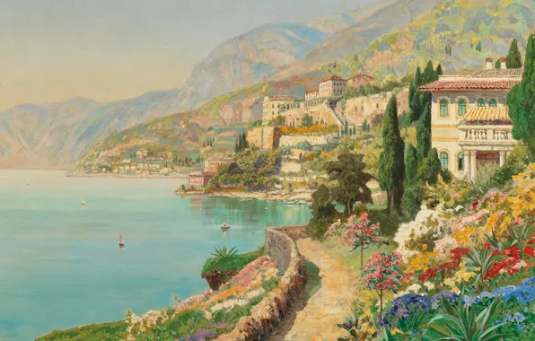 Картинка Alois Arnegger, Austrian painter, австрийский живописец, oil on canvas, Алоис Арнеггер, Сцена из Сорренто, A …