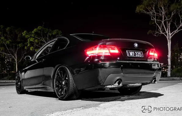Картинка ночь, бмв, BMW, черная, black, tuning, 335
