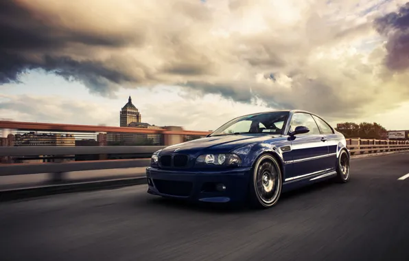 Бмв, BMW, blue, front, E46, в движение