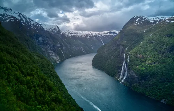 Summer, europe, sky, landscape, water, fjord, breathtaking, geirangerfjord