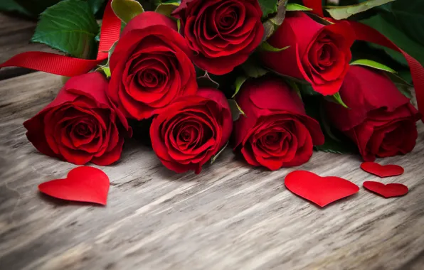Розы, red, love, бутоны, heart, flowers, romantic, roses
