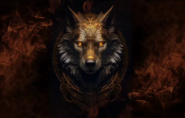 Fire, flame, wolf, head, miscellaneous, muzzle