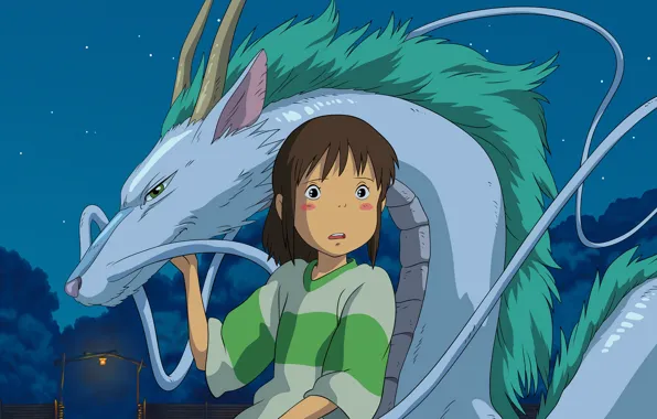 Картинка girl, anime, cartoon, movie, dragon, Hayao Miyazaki, film, Spirited Away