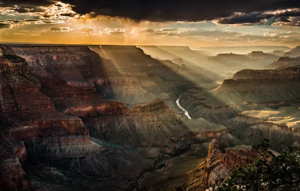 Небо, свет, тучи, скалы, каньон, США