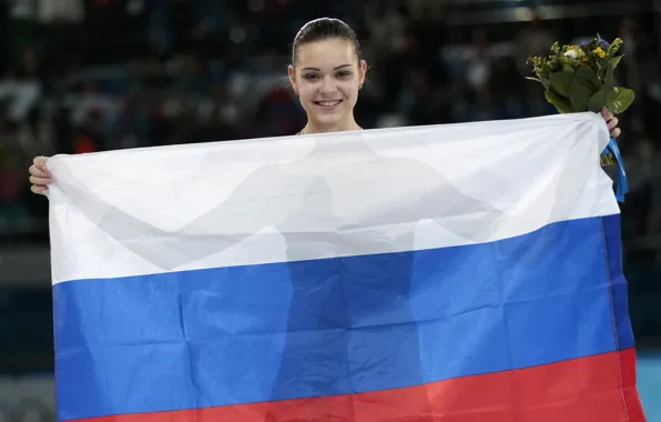 Радость, цветы, флаг, фигурное катание, РОССИЯ, Сочи 2014, XXII Зимние Олимпийские Игры, Sochi 2014