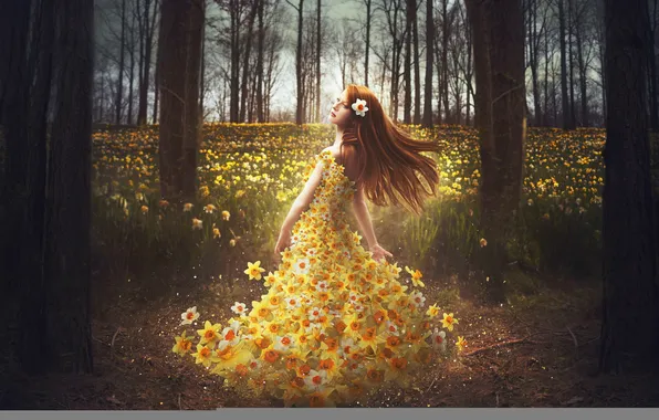 Картинка девушка, цветы, платье