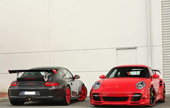 Картинка 911, 997, Porsche, red, wall, gt3, techart, gray