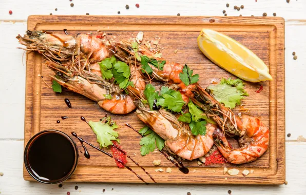 Лимон, креветки, морепродукты, специи