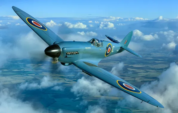 Картинка истребитель, войны, британский, Supermarine Spitfire, времён, Второй мировой