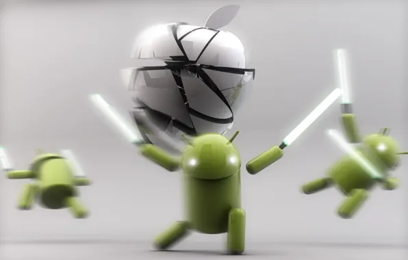 Картинка Apple, Android, Green, White, Silver, Lightsaber
