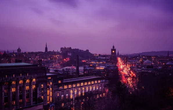 Картинка ночь, city, город, путешествия, Шотландия, night, Эдинбург, ночной вид