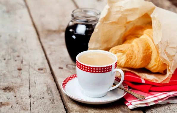 Кофе, завтрак, чашка, доска, выпечка, Coffee, варенье, Cup