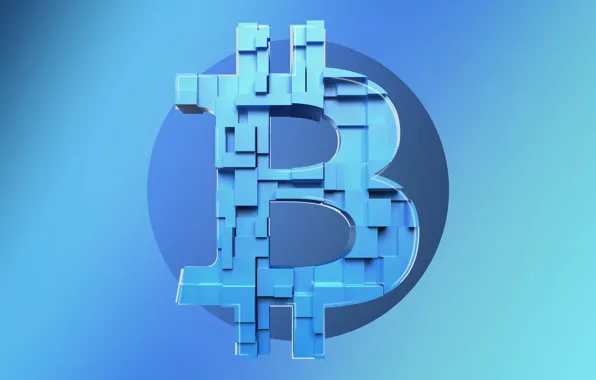Голубой, тень, лого, blue, fon, bitcoin, 3D, биткоин