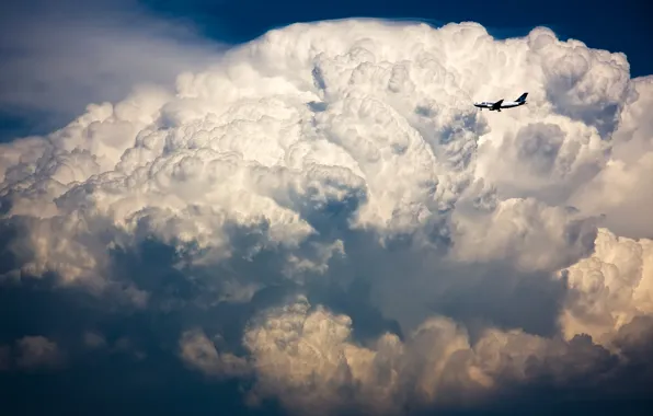 Небо, шторм, самолет, Грозовая туча