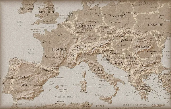 Карта, Европа, Вид сверху, Под старину