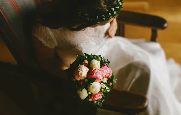 Картинка невеста, свадьба, букет пионов