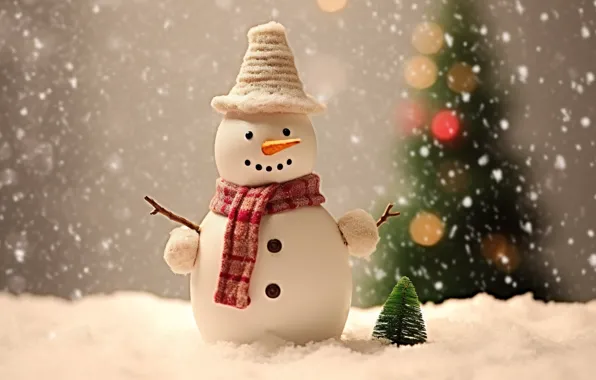 Зима, снег, елка, Новый Год, Рождество, снеговик, Christmas, winter