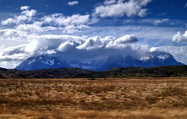 Поле, облака, горы, простор, Чили, Patagonia