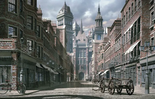 Картинка город, улица, здания, victorian, THE GOOD OLD DAYS