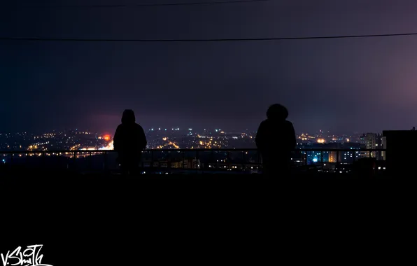 Картинка крыша, ночь, city, город, люди, night, people, roof